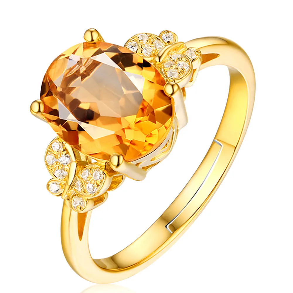 Oval Citrine gemstones diamonds Rings for women gold color yellow crystal butterfly bling jewelry bijoux bague party gifts