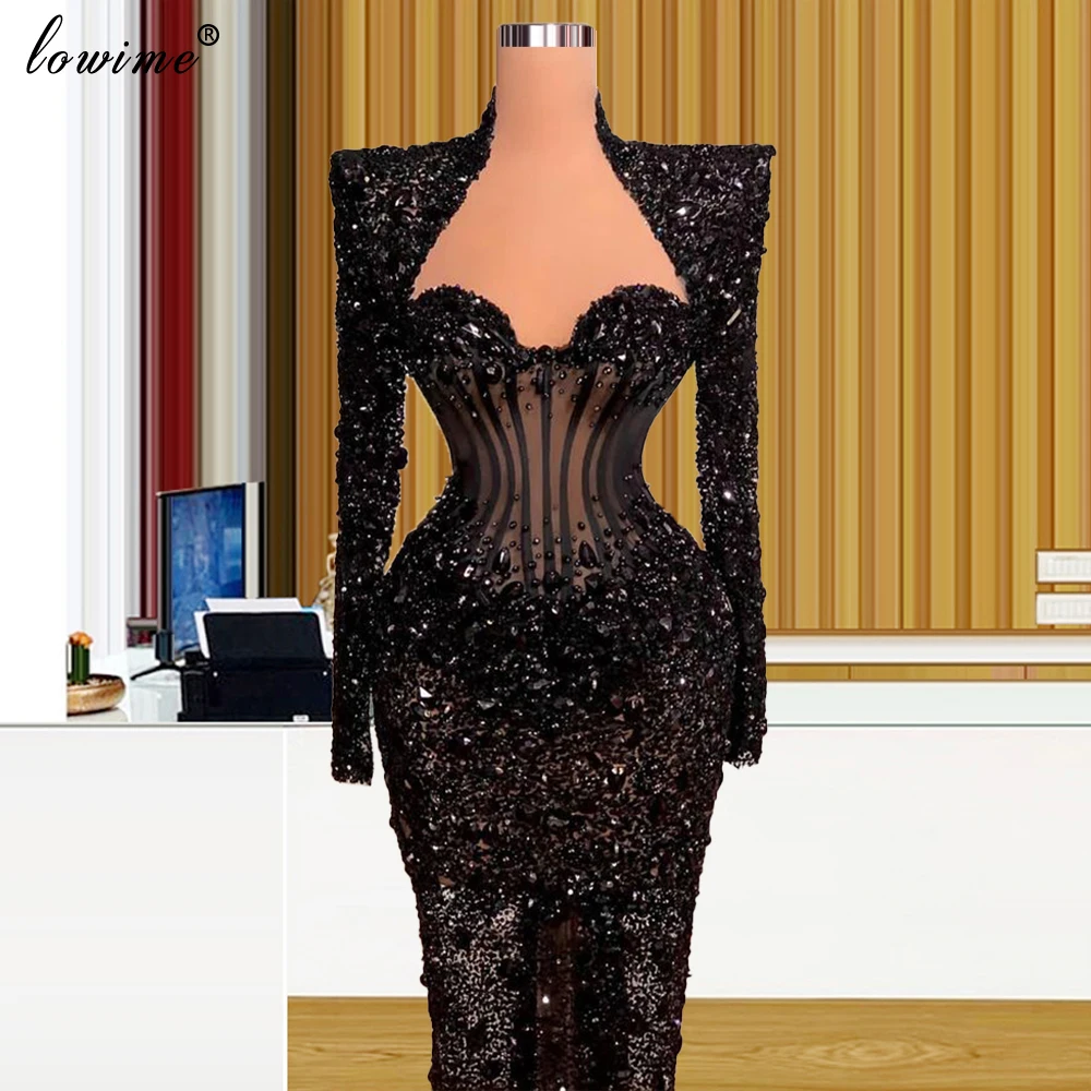 4 Designs Black Crystals Evening Dresses 2021 Middle East Formal Evening Gowns Beading Birthday Party Gowns Vestidos Formale