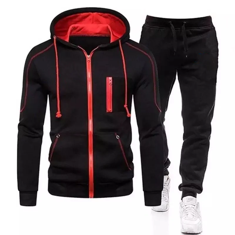 Winter Men's Tracksuit 2 Pieces Set Hoodies+Pants Sport Suits for Men Sweatshirt Zipper Hoodies Men's Clothing Sets Sportswear