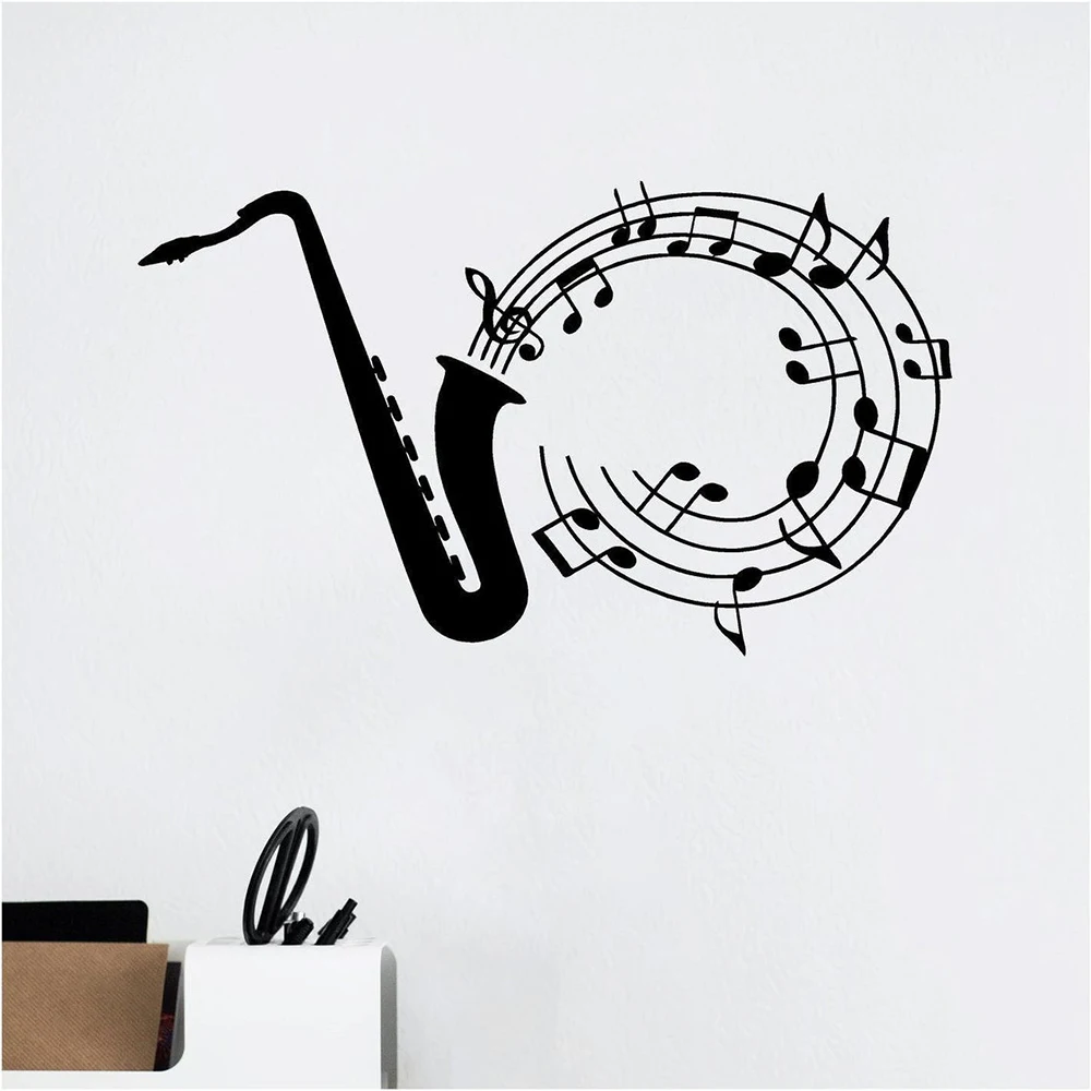 Saxofone melodia parede decalque notas da música saxofone adesivos de parede para o quarto em casa design decoação vinil removível papel de parede a108