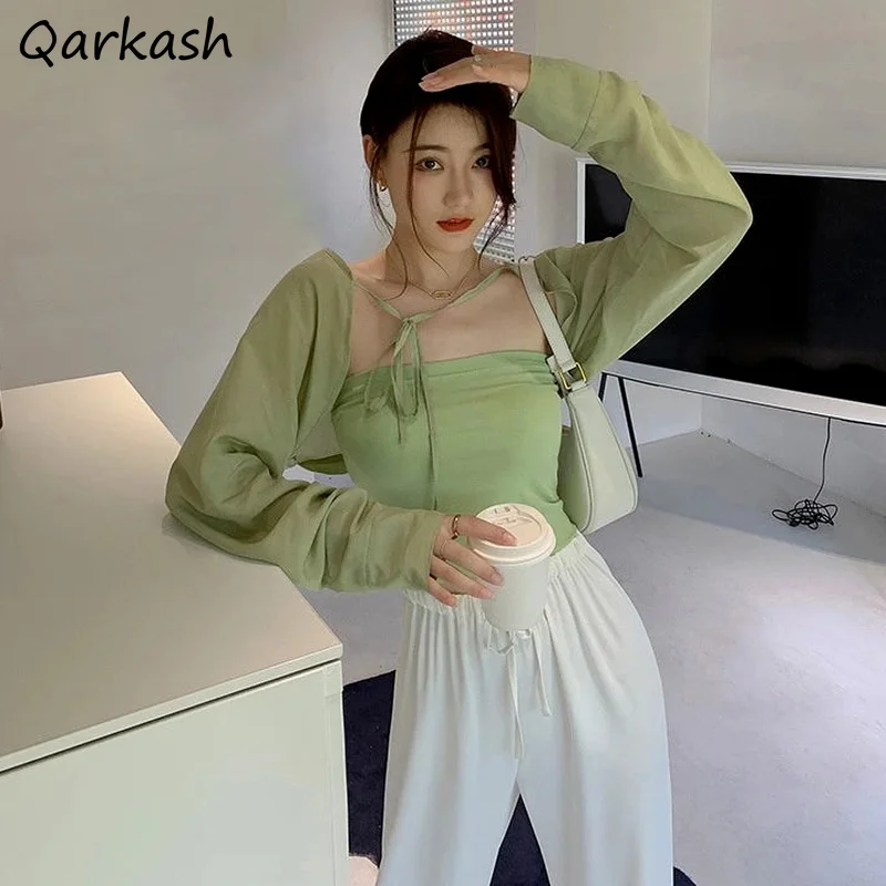 Sets Women Summer Female 2 Piece Sweet Sun-proof Solid Casual Basic Jackets Slim Soft Ins Strapless Ulzzang Lovely Girls Holiday