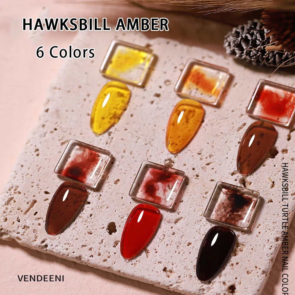 

Vendeeni 6 Colors Hawksbill Amber Jelly Gel Nail Polish Transparent UV Soak Off Gel Varnish Glass Crystal Nail Art Gel Lacquer