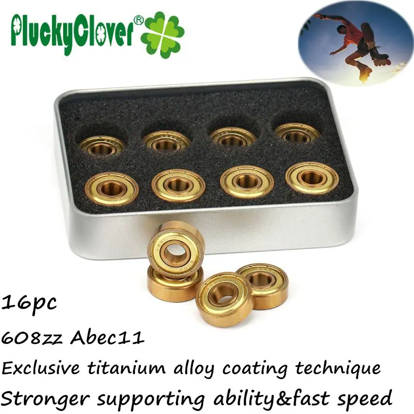 16pc 608zz Golden Roller Skates Bearing Fast Speed One Row Inline Speed Skate Scooter  Dual-side Dustproof Skateboard608 Bearing