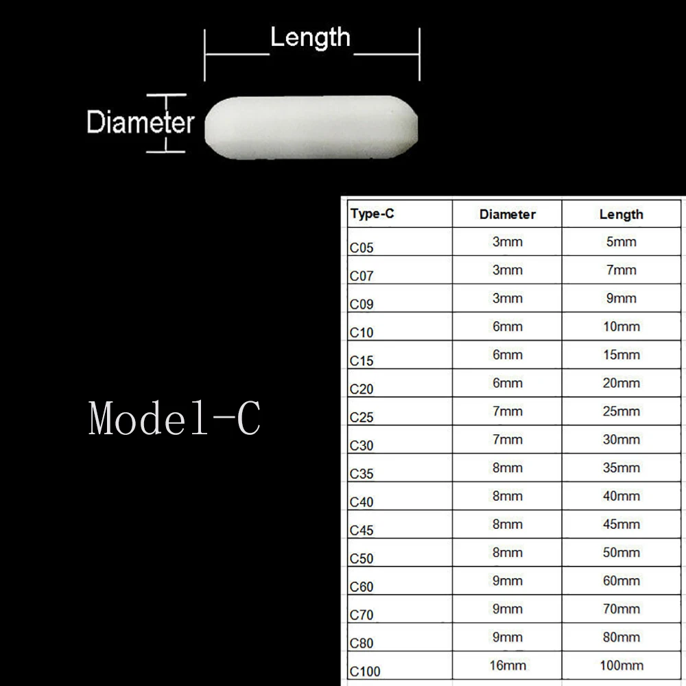 1 Pcs/5 Buah PTFE Magnetik Model C Rotary Stirrer Tahan Korosi Rotary Rod Laboratory Magnetic Mixer Panjang 30 ~ 100 Mm