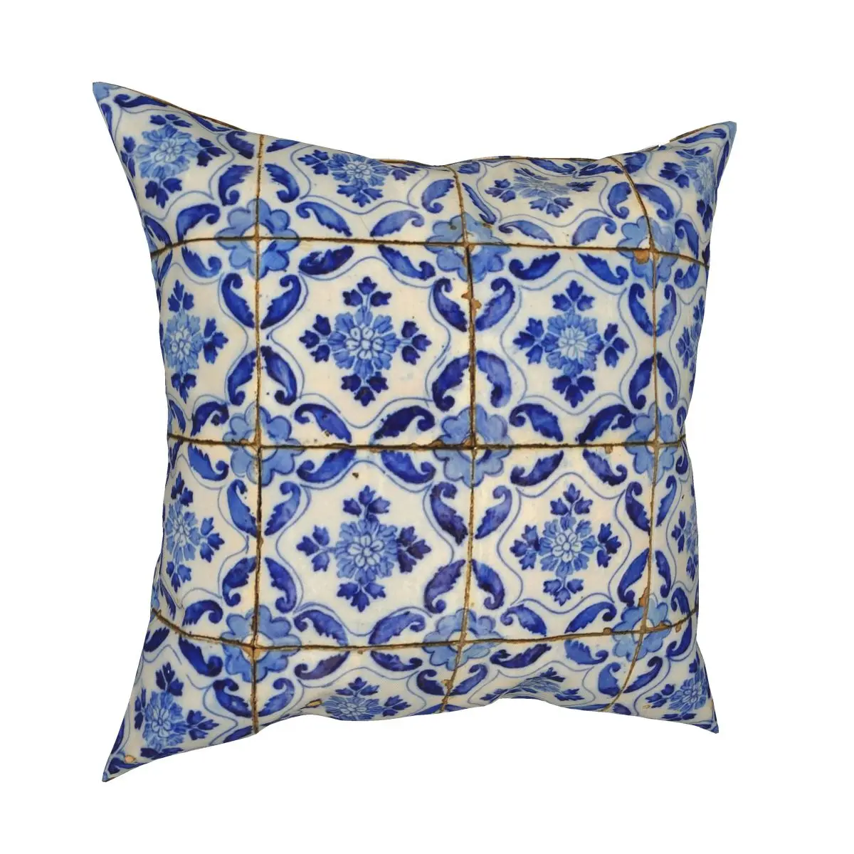 Portuguese Tiles Square Pillowcase Polyester Pattern Zipper Decor Room Cushion Cover