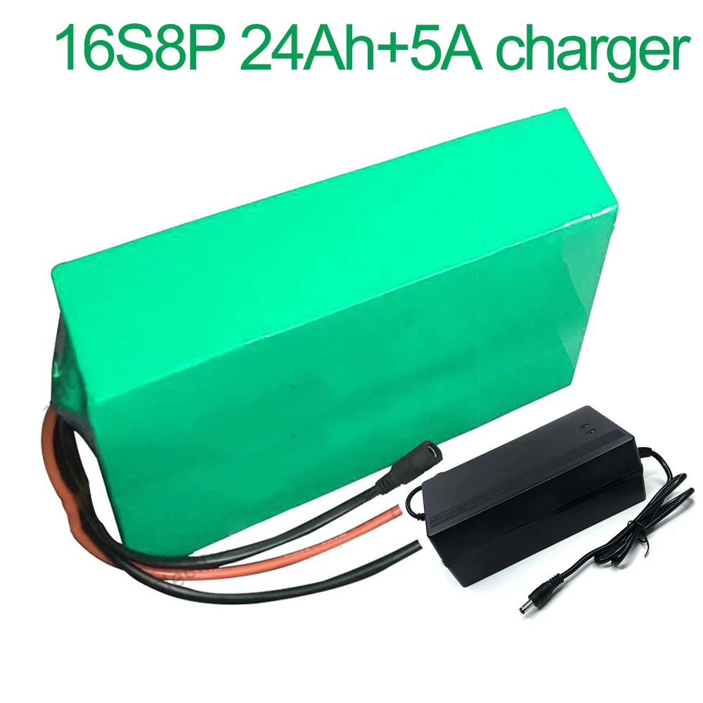 With 5A charger 60V 24Ah 16S8P 18650 Li-ion Battery electric two Three wheeled motorcycle bicycle  ebike 310*155*70mm