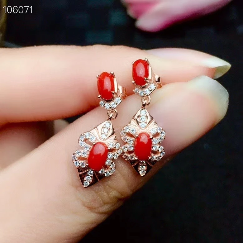 KJJEAXCMY Fine Jewelry 925 Sterling Silver Inlaid Natural Red Coral Female Earrings Ear Studs Classic Support Detection