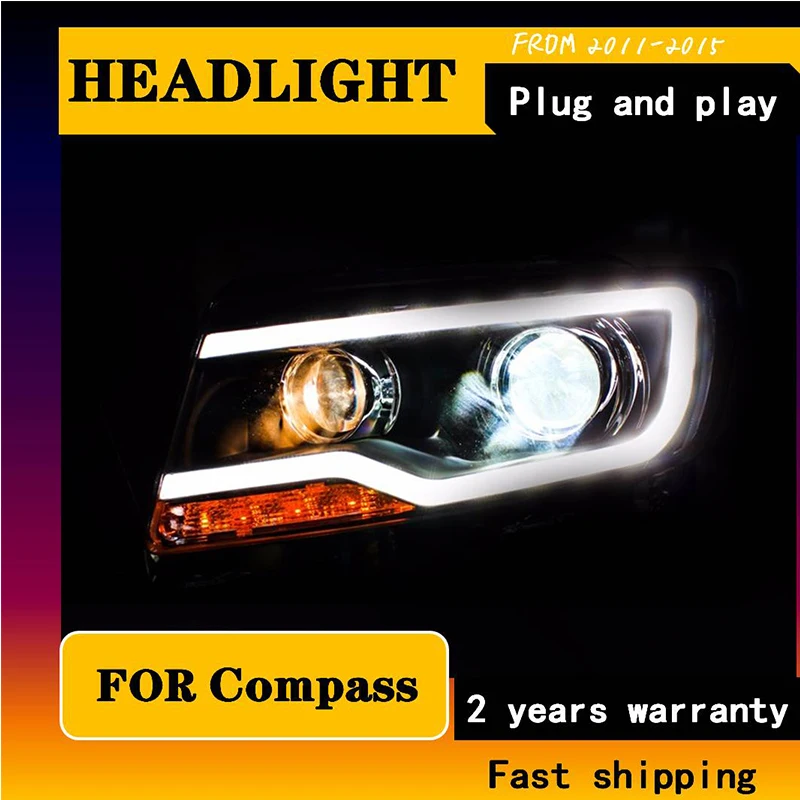 Car Styling For JEEP Compass 2011-2015 Headlight For Compass Head Lamp Daytime Running Light DRL Bi-Xenon HID