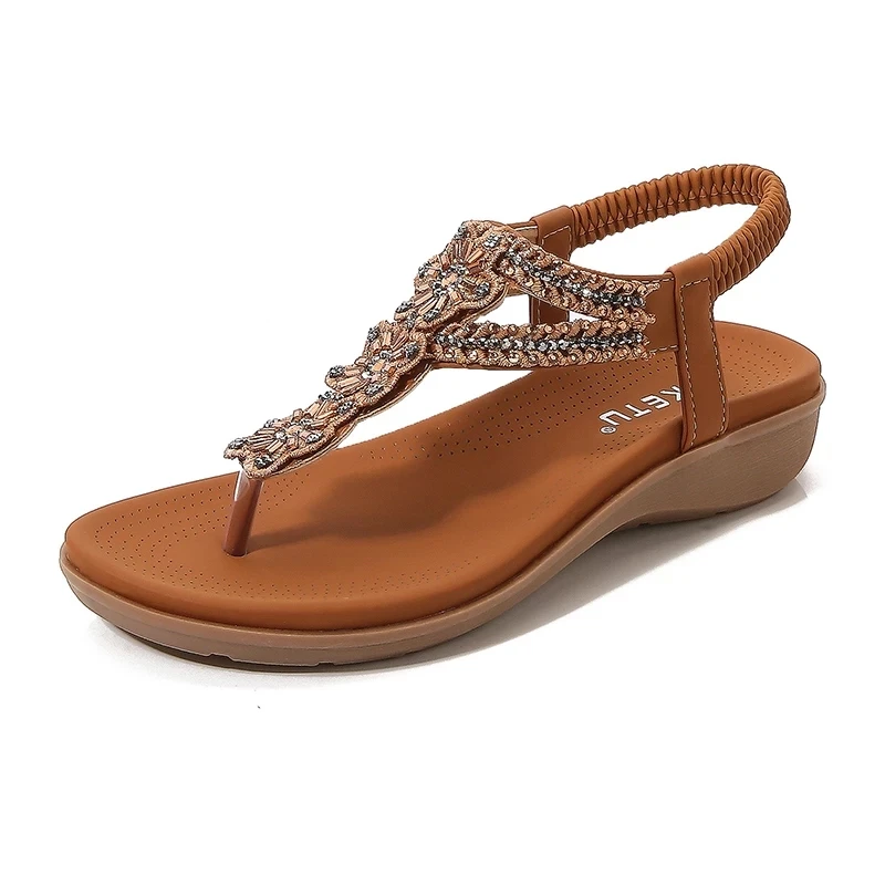 CEYANEAO Summer New European and American Retro Sandals Women Rhinestone Beads Resort Beach Beach Wedge Sandal Shoes for Women