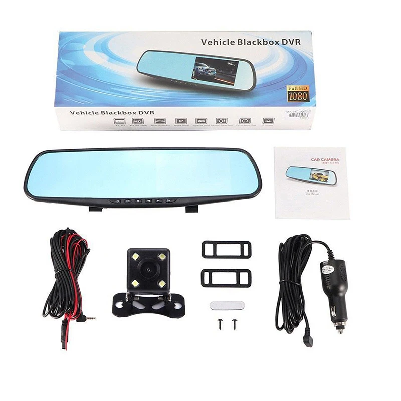 Car DVR Dashcam Video Recorder 4.3 Inch FHD 1080P Mirror Camera Parking Monitor Dual Lens Rear View Auto Registrator Camcorder