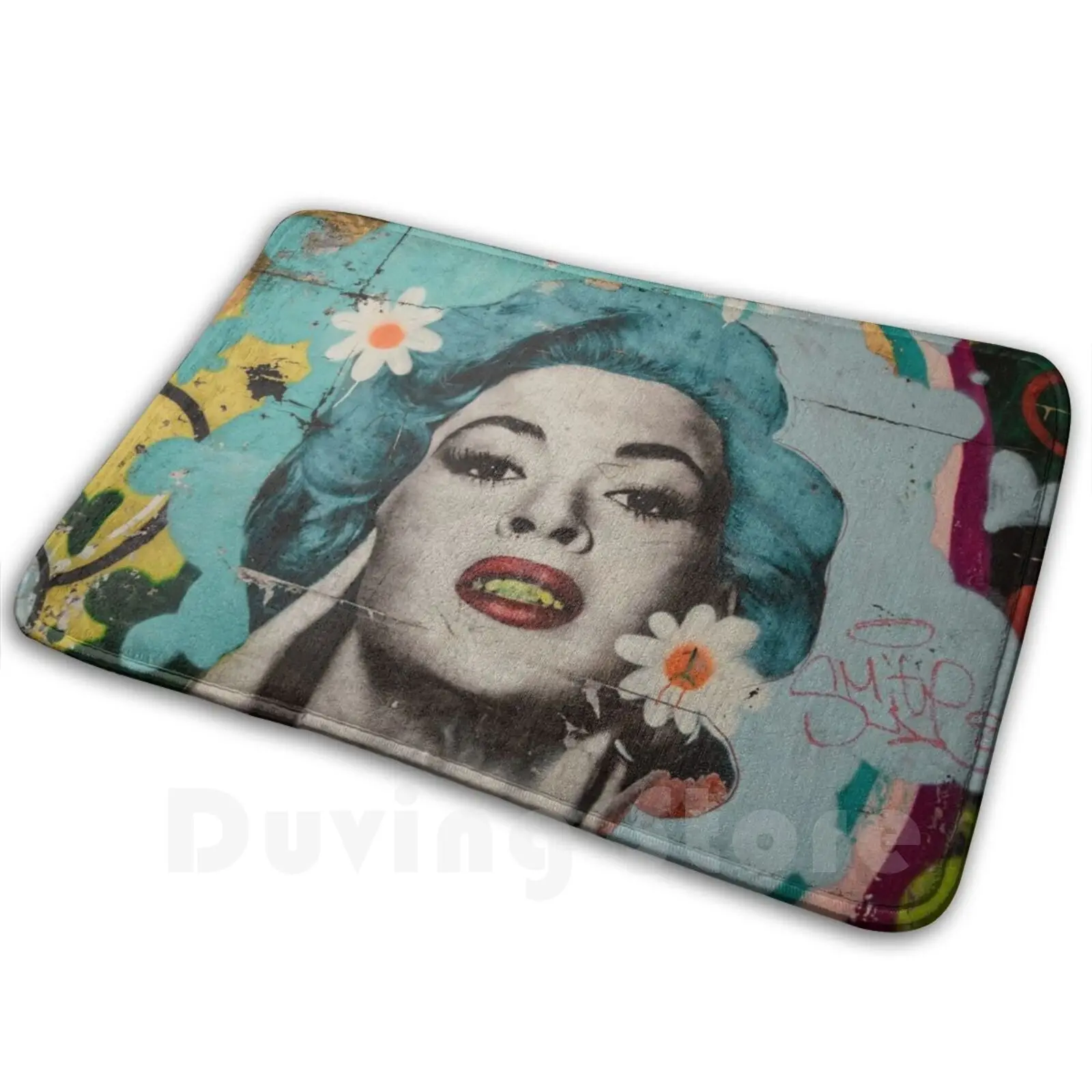 Vintage Woman Graffiti Art Soft Non-Slip Mat Rug Carpet Cushion Graffiti Street Art Womens Lady Graffiti Banksy Urban Stencil