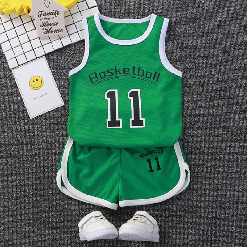 Boys Sports Basketball Summer Casual Sleeveless Vest+Shorts Clothes Set Baby Toddler Clothing For