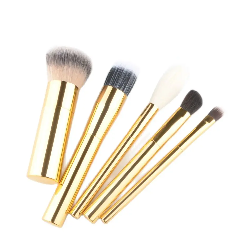 5pcs/Set Gold Make up brushes tool Kit Professional Makeup brush Set Metal Blusher Foundation eye Shadow smudge Blending brush