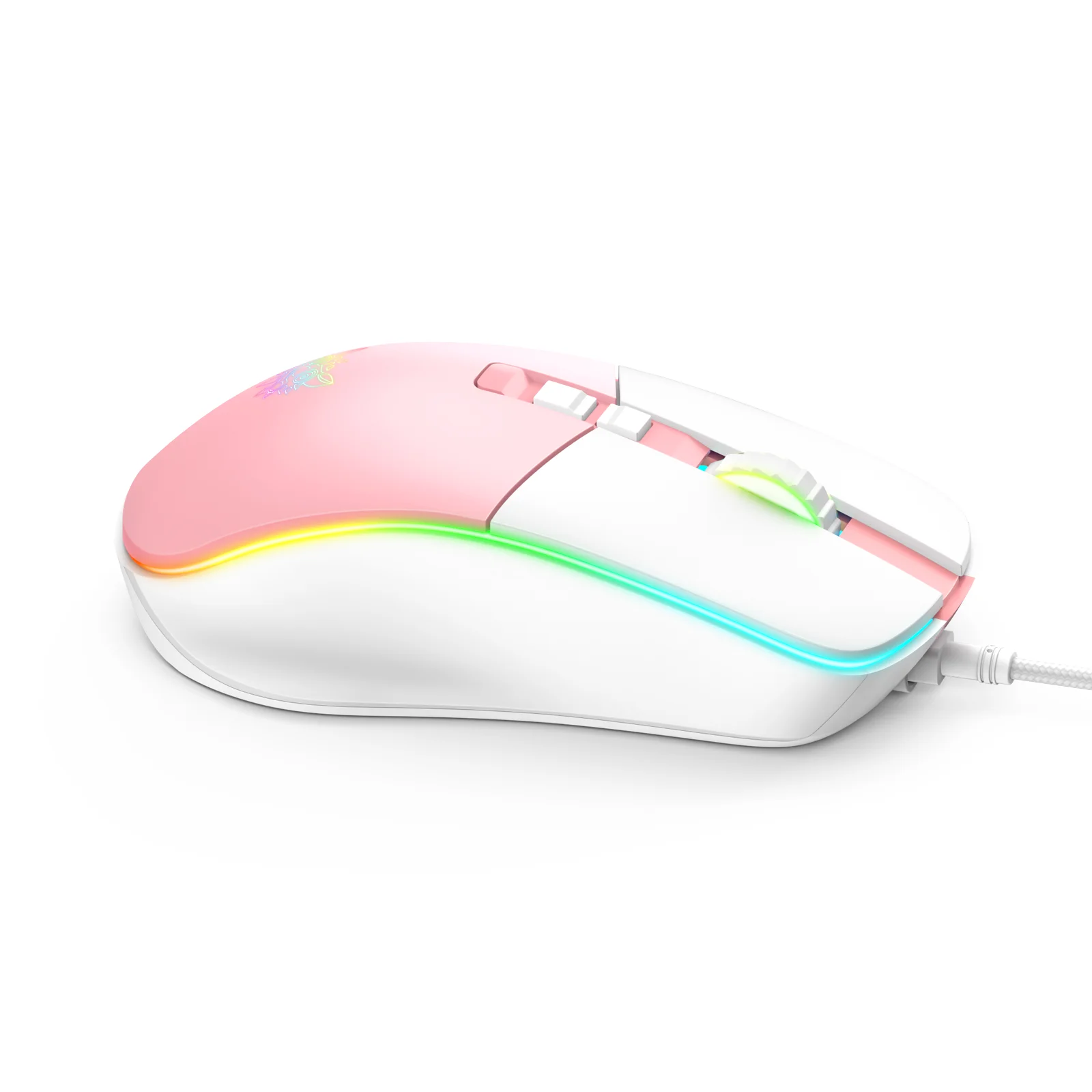 Mouse da gioco DPI 7200, luce LED RGB, Mouse cablati USB, per Computer portatile Gamer rosa bianco