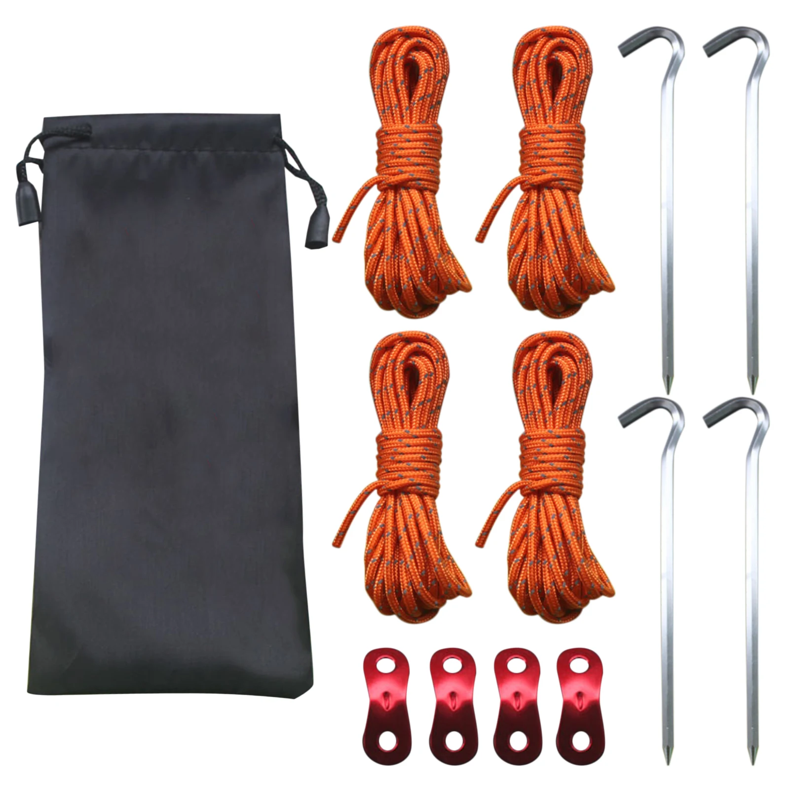 4pcs/set Multiuse Tent Hang Lanyard Tent Rope 3mmx4m Tent Cord 6mmx18cm Ground Nails Reflective Ropes Adjust Camping Canopy