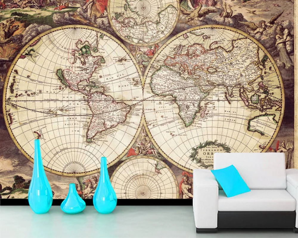 

Papel de parede Ancient map retro 3d wallpaper,living room tv wall bedroom kichen wall papers home decor ktv cafe bar mural