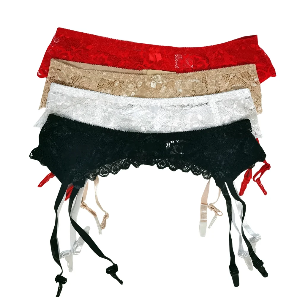 M L XL Plus Ukuran Pakaian Dalam Wanita Seksi Lace Transparan Garter Belt Kembali Penutupan Disesuaikan Suspender Belt untuk Stoking