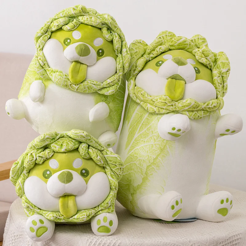 Chien de Chou Vert Japonais en Peluche, Dégradé de Légumes, Shiba Inu Mignon, Animal Doux, Cadeau pour Enfants, 22 ~ 55cm