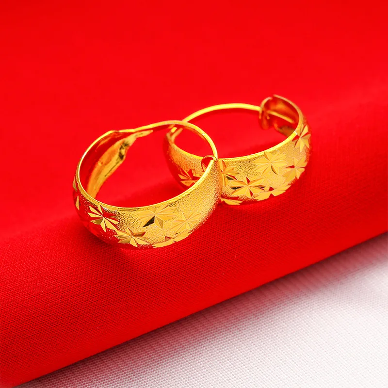 QEENKISS Gold Vintage Star Wide Round Hoop Earring For Woman Birthday Wedding Party Christmas Mother Girlfriend Lady Gift EG549