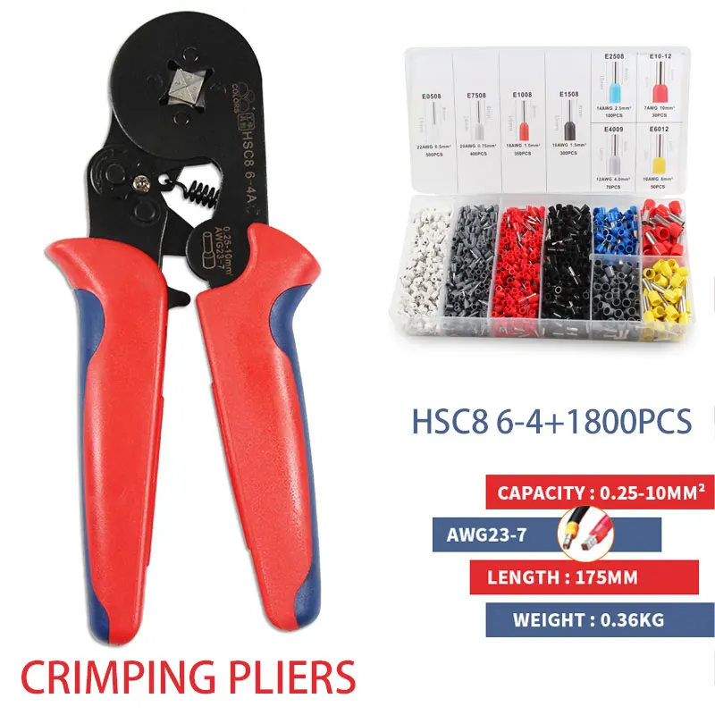 Self-Adjustable Crimping Plier +1800pcs Crimping Terminals kit AWG23-7 Wire Cable Tube Terminals Crimping Pliers Multi Hand Tool