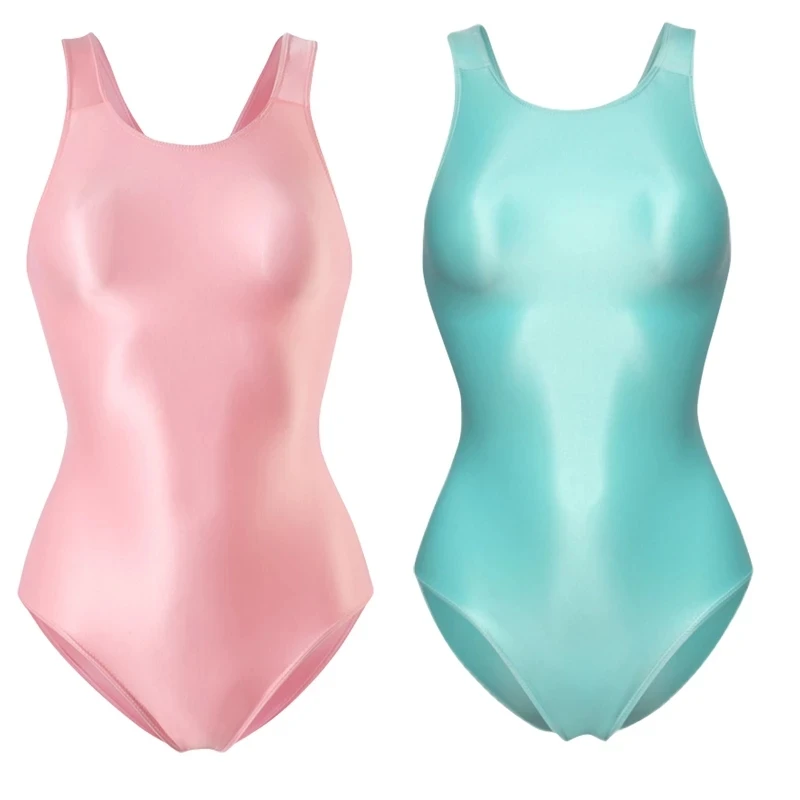 sexy women Tights Shiny one-piece swimsuit crotchless see through Oily Tight Backless plus size bathing suits High-Cut Bodysuit