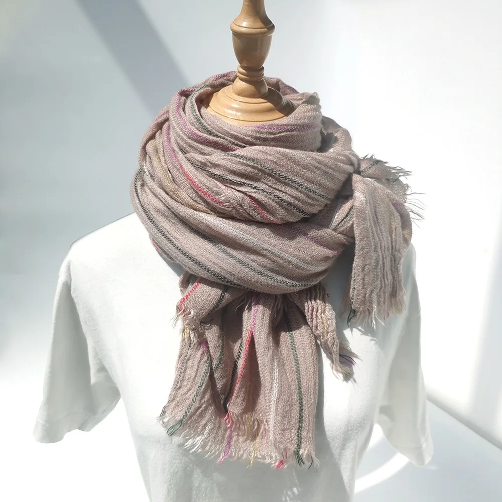 Bufanda de lana a rayas para hombre, Foulard de Pashmina larga y suave con borlas, chal cálido de marca de moda, accesorios de invierno