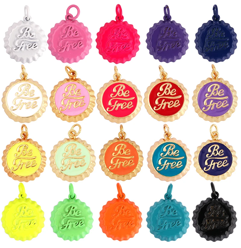 Be free Coca Beverage Bottle Cap Enamel Charm Neon Pink Orange Red Pendant Oil Dropped,Necklace Bracelet Pendant M08