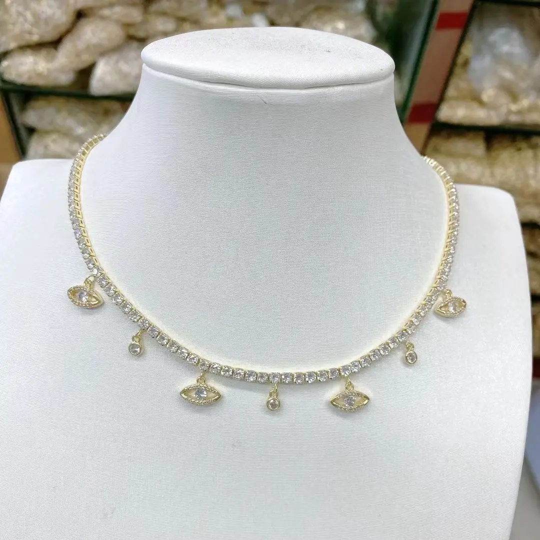 5PCS, Fashion Multilayer Eye Zircon Pendant Necklace For Women Vintage white Beads Choker Necklace Unisex Jewelry