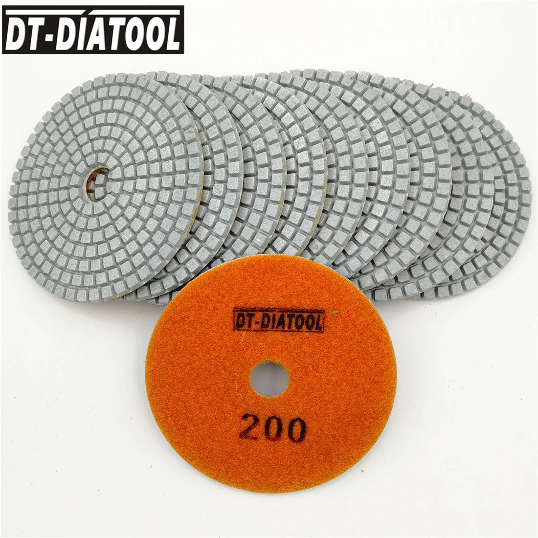 DT-DIATOOL 10pcs Diameter 4"/100mm Diamond Wet Polishing Pads #200 White Resin Bond Natural Stone Granite Marble Sanding Discs