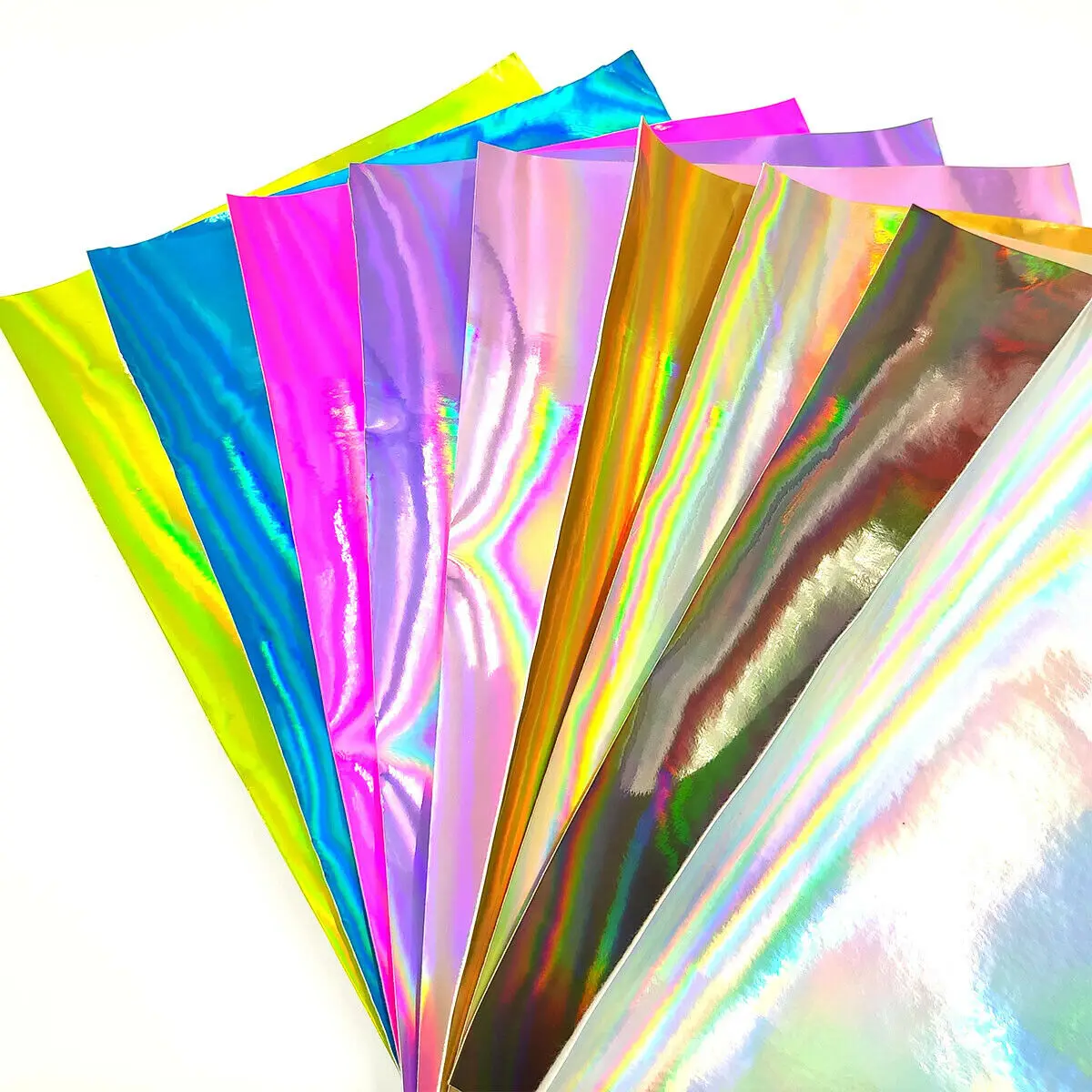 Laser Holographic Rainbow Mirrored PU Leatherette Bag DressSewing Fabric Craft Cloth DIY Handmade Material A5 Sheet 20cm x 15cm