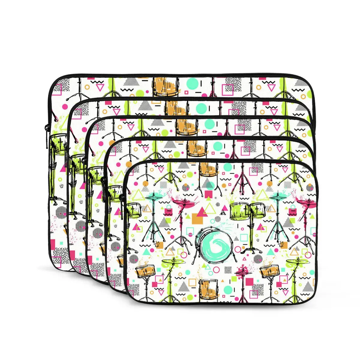 Seamless Pattern With Drum Kit With Splashes Computer ipad Laptop Cover Case Laptop Sleeve Bag Portable Cover Fundas Pouch