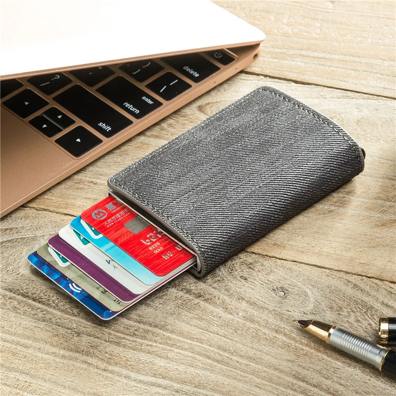 2022 New RFID Blocking Card Holder Anti-theft Clutch Single Box Men Women Wallet Denim Business Pop-up Metal ID Case