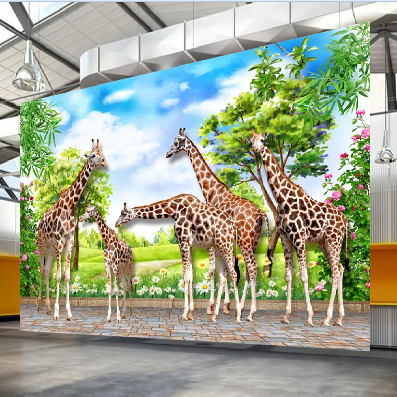 3D New Chinese Giraffe Small Fresh Watercolor Three-dimensional Children's Room Home Decoration Cartoon Sticker Decorative Mural