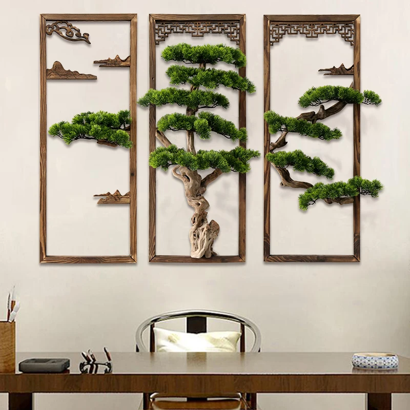 Customized Artificial Plants Guest-Greeting Pine Wall Painting Chinese Living Room Background Wall Pendant Decoration Home Decor