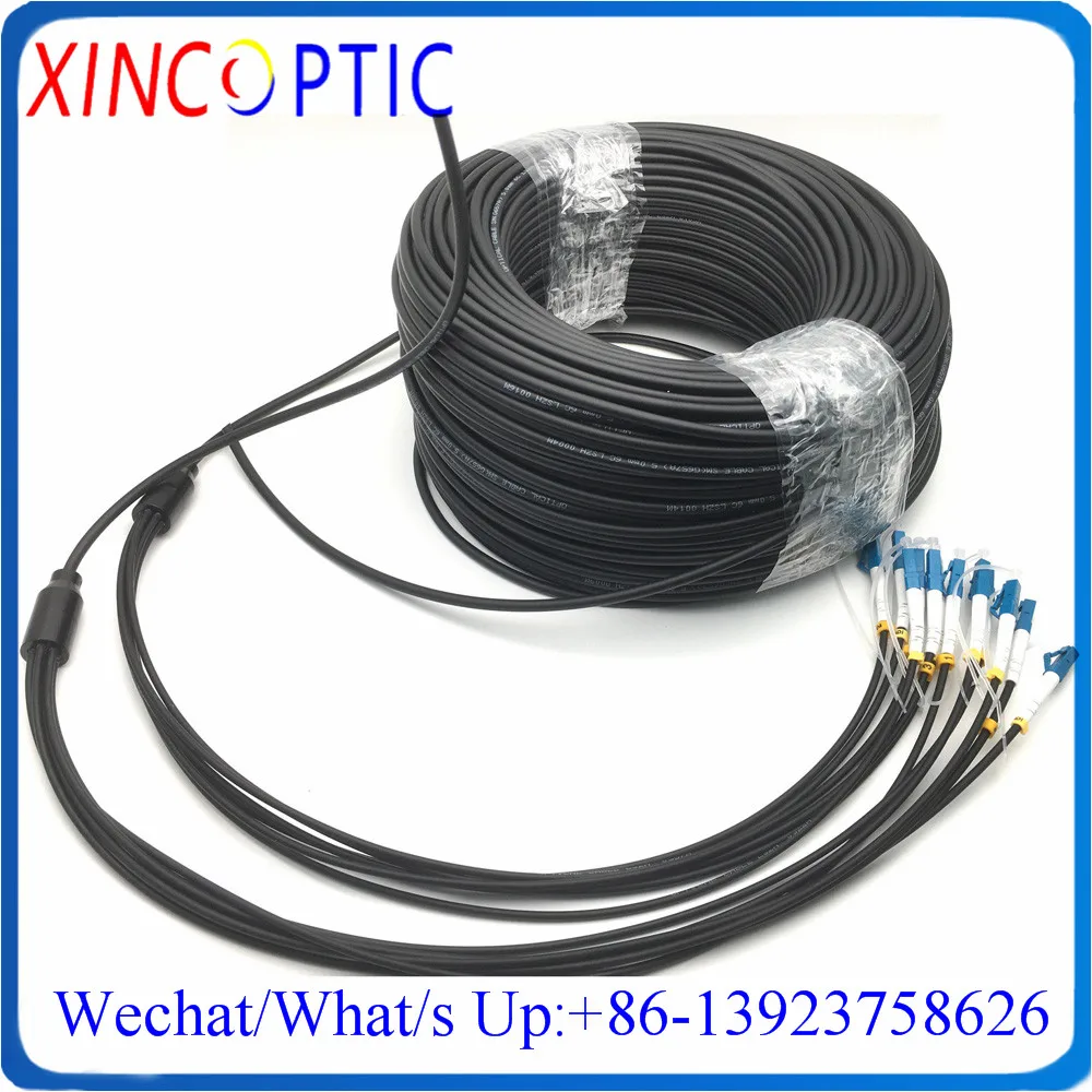 100M,6Fibers SMF 9/125 G657A 100Meters LC- ST/FC/SC/LCUPC 6Core LSZH/TPU 4.5mm Black FTTA SMArmored Fiber Optic Patch Cord Cable