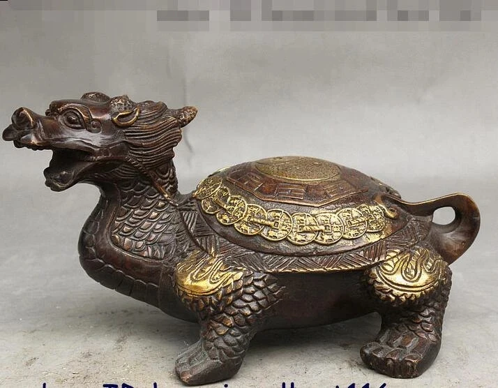 

Fengshui China Bronze Gilt Eight Diagrams Dragon tortoise Turtle Wealth Statue