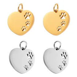 10Pcs/Lot Hollow Paw Heart Charms Stainless Steel Mirror Polished Charms Wholesale Heart Paw Charm Pendant For Jewelry Making