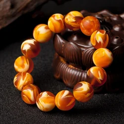 5A Baltic Amber Bracelet Old Beeswax Original Stone Magic Pattern Bracelet Men's and Women's Tiger Leather Round Bead Bracelet