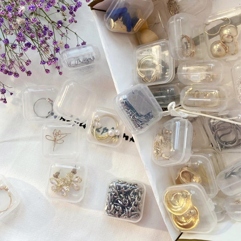 10pcs Plastic Box Earring Necklace Ring Jewelry Storage Case 35*35*18mm Flip Cover Accessories Organizer Collection Container