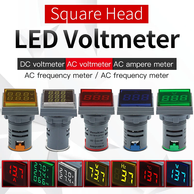 Pantalla cuadrada voltímetro de CA, amperímetro utilizado para medición de línea, indicador LED, voltímetro de CC, simulación de señal de luz
