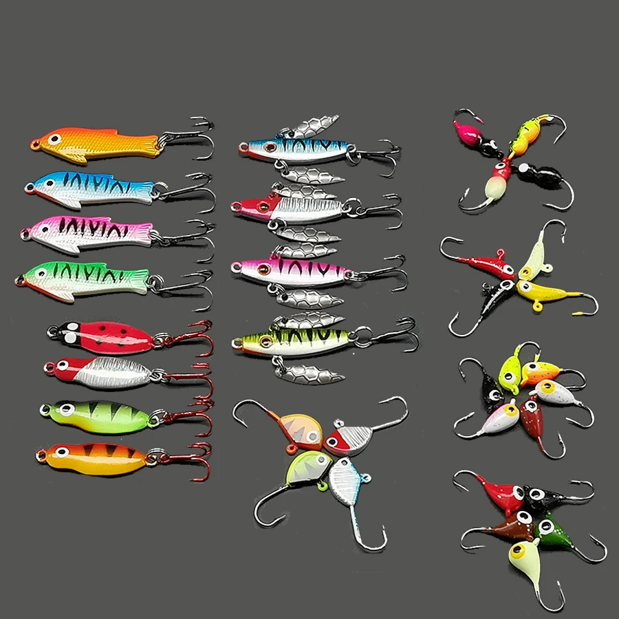 36pcs Spinner/Artificial/Hard/Spoon Bait Lot Metal Jig Head Winter/Ice Fishing Lure/Hook/Tackle/Balancer/Wobbler For Pike/Fish