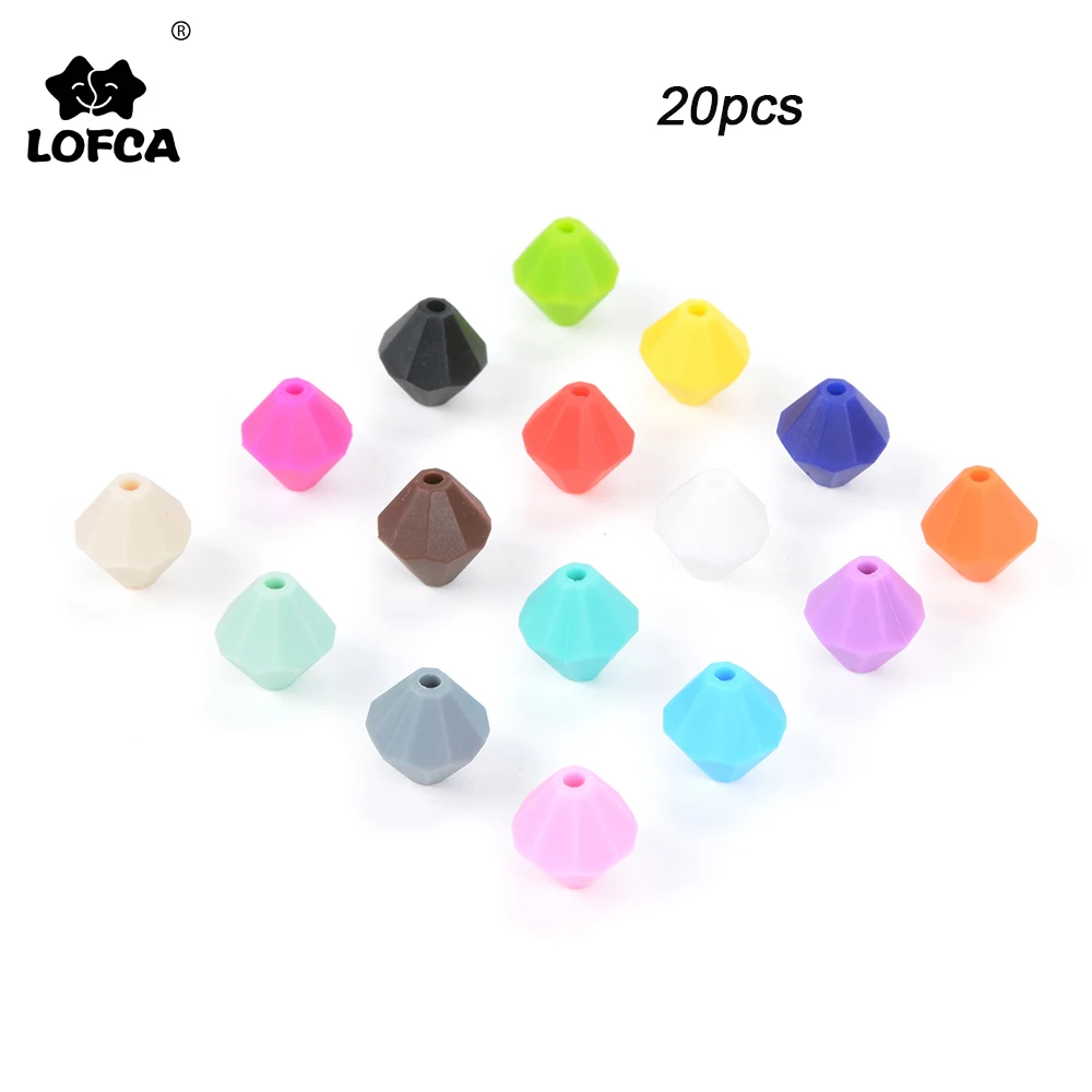 LOFCA-mordedores de diamantes para bebé, cuentas de silicona sin BPA, cuentas de dentición para collar, juguete masticable suave para lactancia, 20