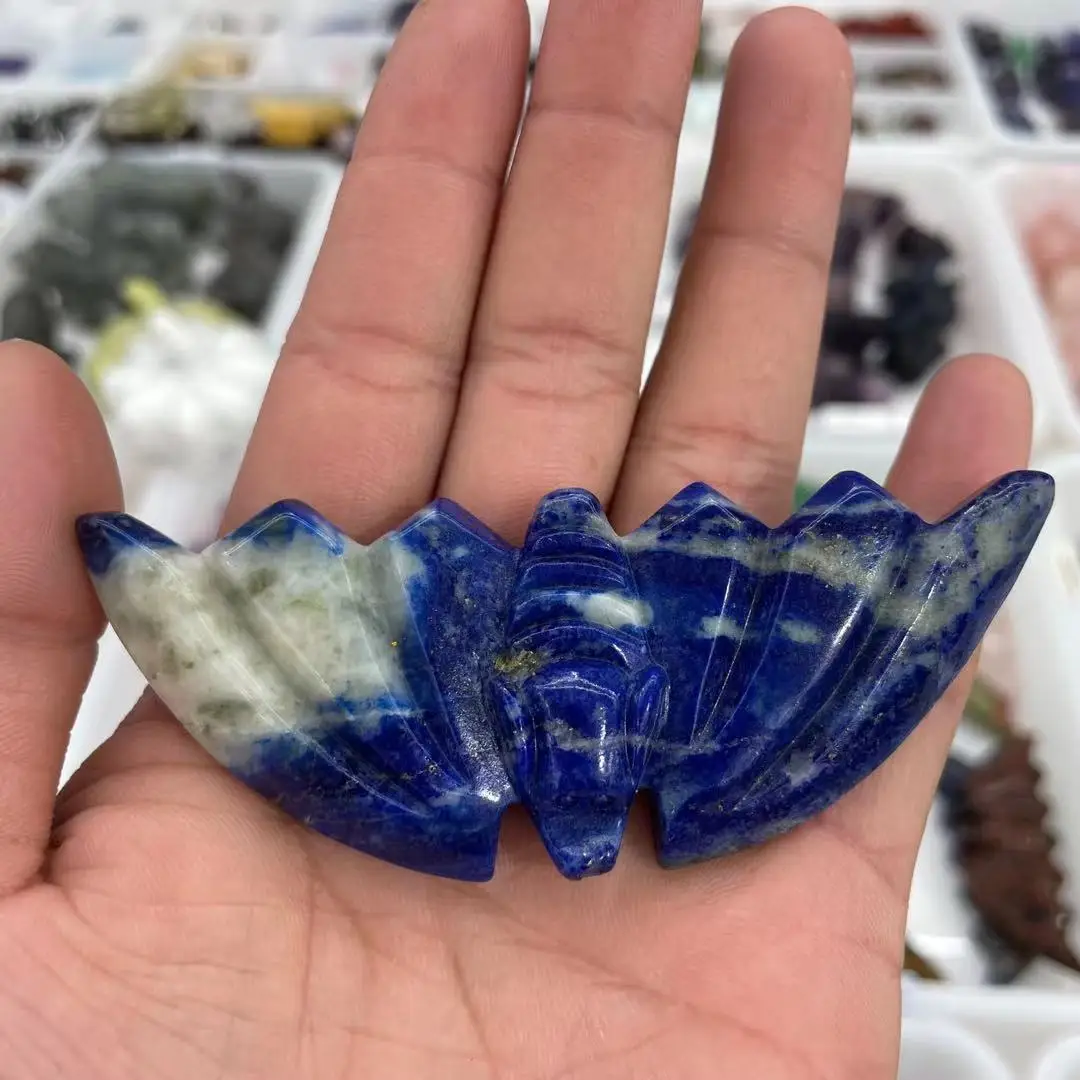 10CM natural blue grain crystal quartz crystal hand carved bat beauty crafts decoration gifts