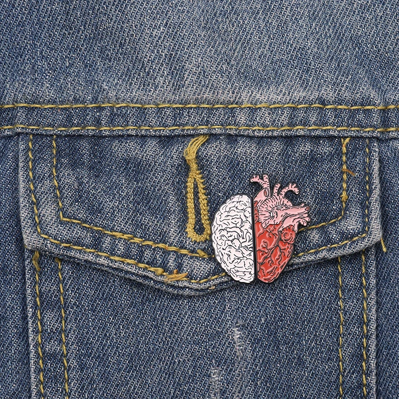 Heart and Brain Enamel Pins Badges Human Heart Lapel Pin Backpack Brooch Anatomy Art Jewelry Clothes Medical Anatomical Gift