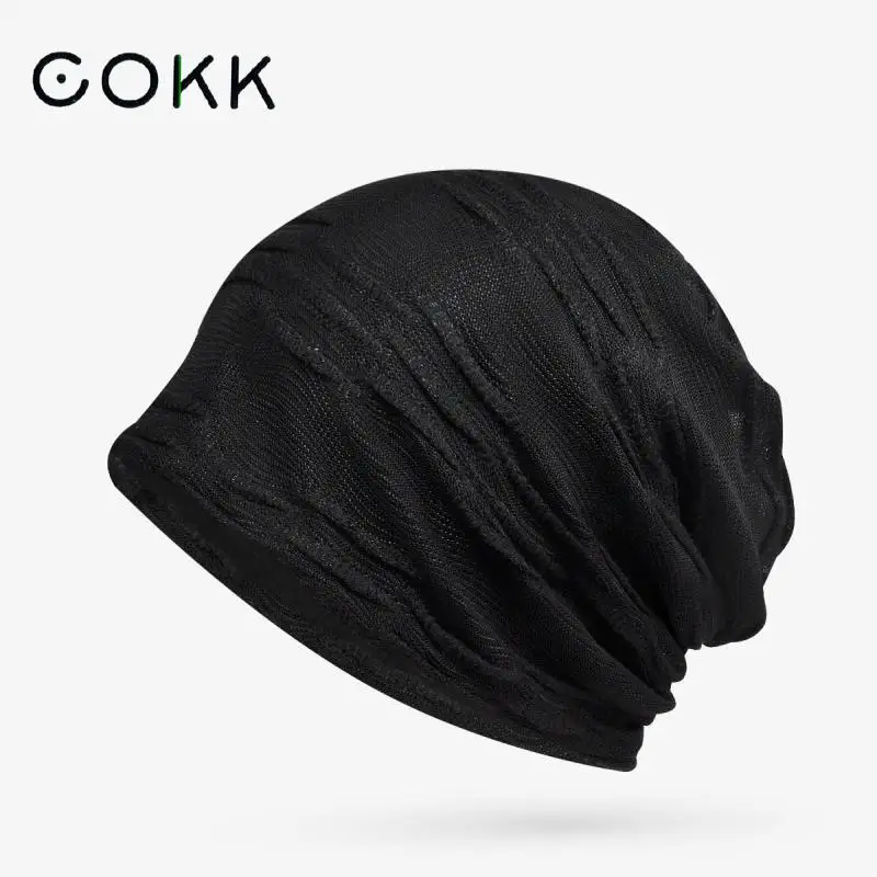 

COKK Summer Beanies Hats For Women Men Unisex Breathable Stripe Mesh Thin Beanie Hat Female