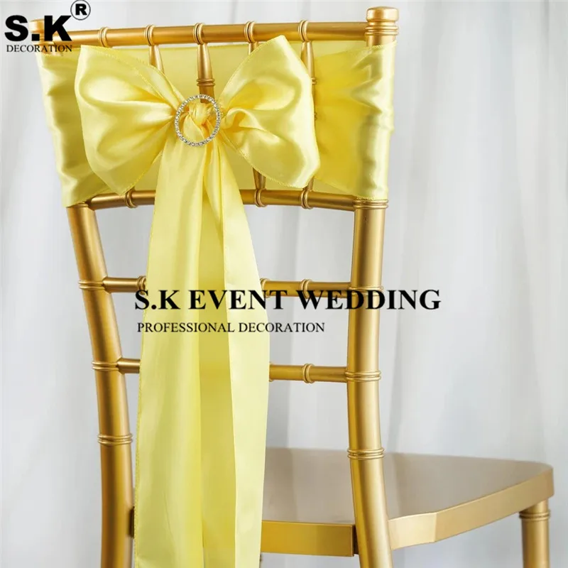 Cheap 25pcs/lot 16*275cm Satin Bow Tie Chair Sash Band For Hotel Banquet Wedding Party Decoration Red/Blue/Yellow Multi Color