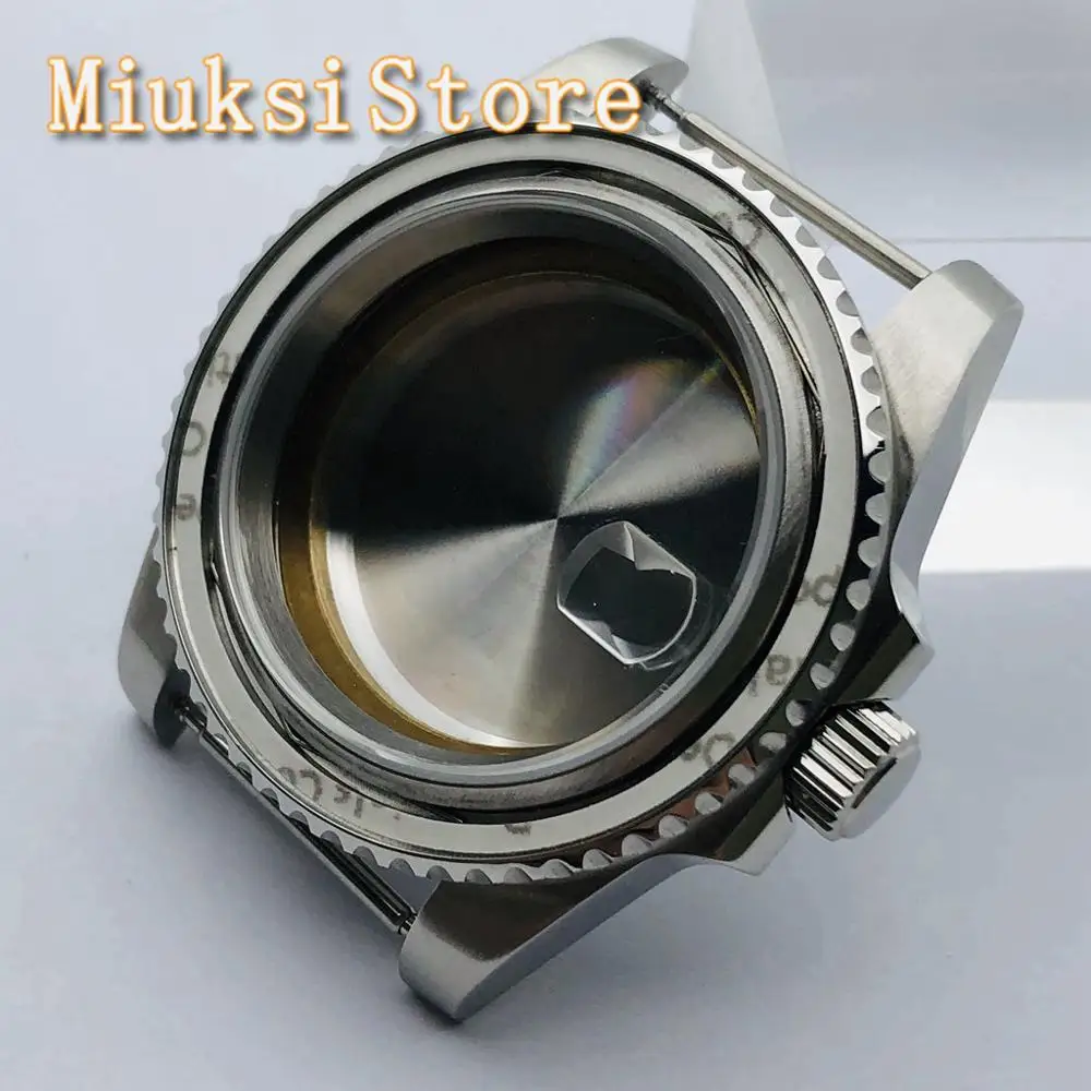 40mm silver sterile case 100M 10ATM waterproof sapphire glass  fit ETA2836 Miyota8215 8205 821A Mingzhu DG2813 3804 movement