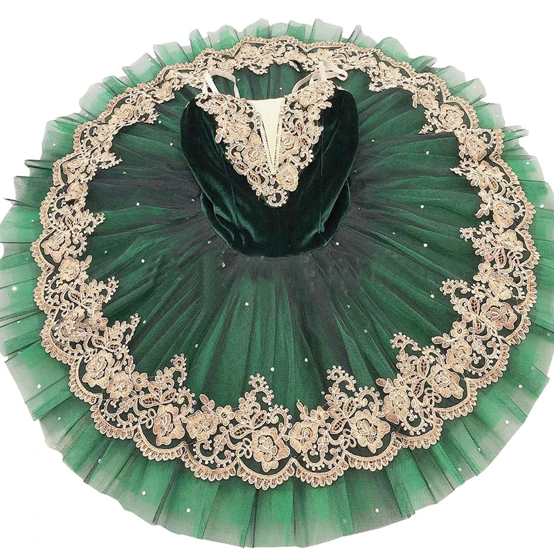 Jupe tutu de ballet professionnelle pour enfants, robe de scène verte, costume de spectacle pour femmes, lac des cygnes