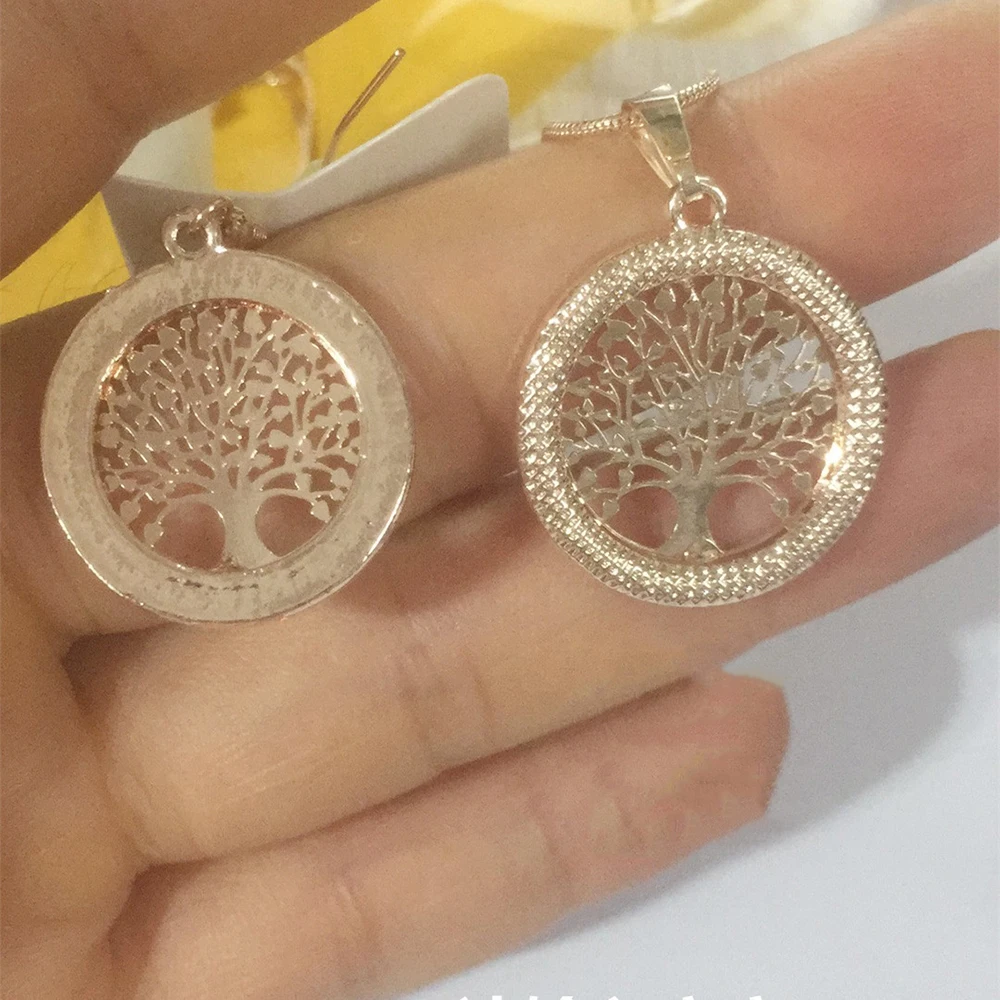 Hot Tree of Life Crystal Round Small Pendant Necklace 3 Colors Bijoux Collier Elegant Women Jewelry Gifts Dropshipping