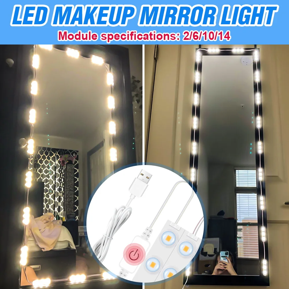 

LED Dressing Table Mirror Wall Lamp USB Bathroom Vanity Lights Makeup Mirrors Decorative Dimmable Bulb For Room Led Night Light